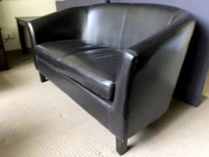 2 Seater Club Style Couch Black Faux Leather