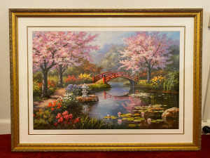 Cherry Blossoms by Oriental bridge print in frame