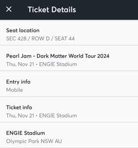 Pearl jam tickets Sydney 21st November 2024