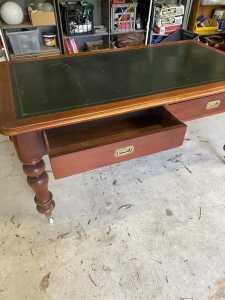 Antique timber desk with leather inlay