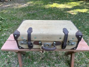 Antique canvas and leather suitcase