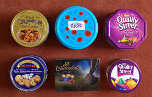 TINS -GREAT CONTAINERS FOR CAKES BITS AND PIECES- $4 EACH $20 THE LOT