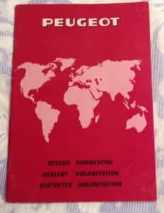 Peugeot booklet listing dealerships worldwide, rare, vintage 1976.