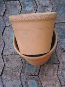 TWO USED TERRACOTTA PLANT POTS