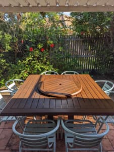 Solid timber 8 seater outdoor table with in-built lazy susan 