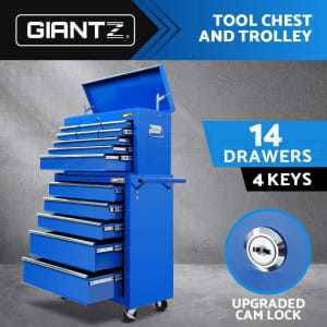 14 Drawers BLUE Tool Box Chest Toolbox Cabinet Trolley Boxes Garage