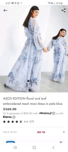 ASOS EDITIION floral and leaf embroidered mesh maxi dress in pale blue
