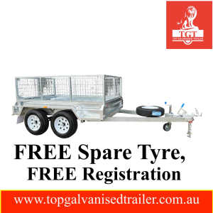 8x5 Tandem Box Trailer Galvanised, FREE Spare Tyre, FREE Registration