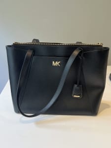 Michael Kors black leather top zip tote bag