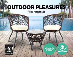Outdoor Furniture Rattan Bistro Set Chair Patio Garden Wicker 3pc