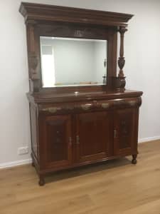 Exceptional Antique English Walnut Mirrored Back Sideboard
