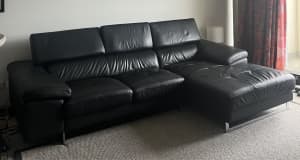 Black leather lounge and chaise