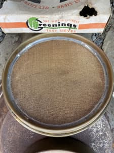brass greening test sieve with pan & gold prospecting pan