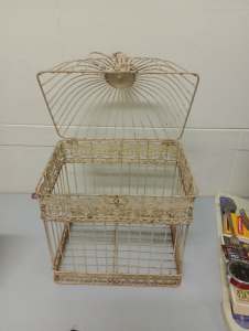 Antique White Bird Cage Wishing Well

