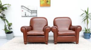 FREE DELIVERY-GENUINE LEATHER MORAN PAIR OF ARMCHAIRS