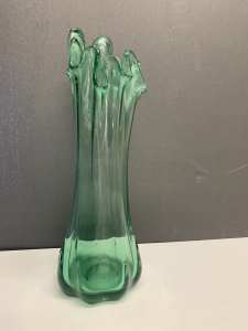 Large Green Glass Vase 28cm H. Perfect condition.