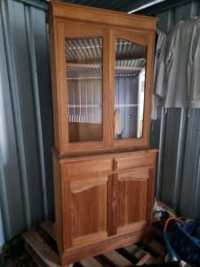 REDUCTION Mahogany display cabinet with 2 drawers raw