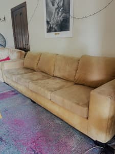 Brown suede 4 seater sofa