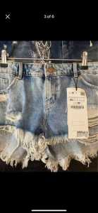 Zara blue denim shorts nwt ripped size 40