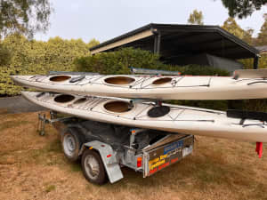 Tandem Sea Kayaks (x3) with registered carrying trailer