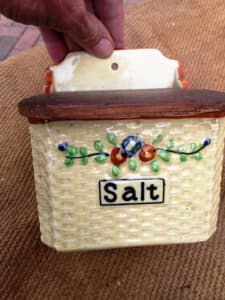 Collectable SALT BOX basket weave pattern aged porcelain $18 neg