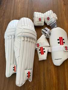 Cricket Gear - Left H Pads, Gloves, Thigh Pad, x2 English Willow Bats