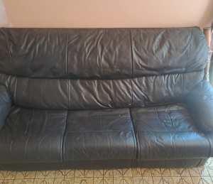 Black Leather 3 Seater Lounge 
