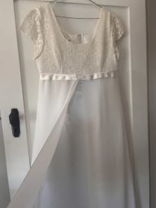 Empire Line Wedding Dress with Lace Bodice Size 14