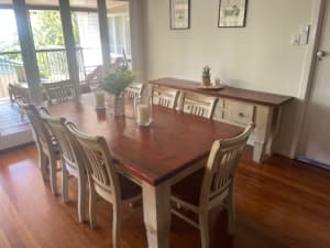 Rustic Farm Style Dining Table Set and Side Table