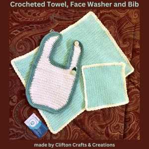 Towel, Face Washer and Bib in Turquoise & White for a Baby