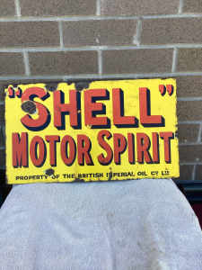 Early Shell Enamel Double Sided Sign Great Original Condition .