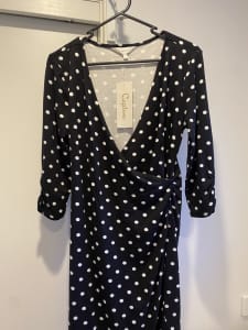 Ladies Black & White Spot Dress - Size 8
