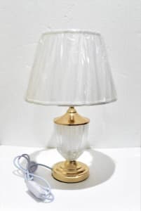 Table Desk Bedside Lamp. White shade. Golden base, frosted glass