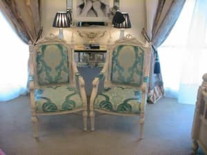 WOW! PAIR FRENCH CHAIRS DESIGNERS GUILD CABRIOLE TURQUOISE VELVET
