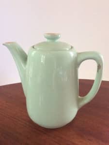 Vintage retro shabby chic green large tea pot