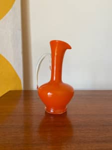 Vintage Italian Art Glass Vase Retro Orange, Height: 20cm