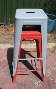 Metal Tolix Stools (76cm stackable - red and grey)