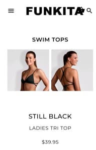 Funkita black tri bikini TOP only as new s10 Ladies
