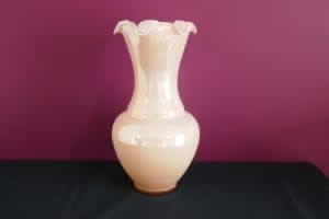 Vintage peach, pink glass vase, cased with white inside. 26cms tall. 