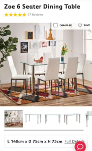 Zoe 6 seater glass table from Fantastic Furniture