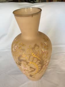 Vase - translucent beige with raised flower design. 31cm tall