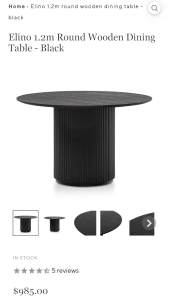 For sale: Elino 1.2m Round Wooden Dining Table - Black