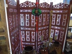 Carved Timber 4 Panel Screen New