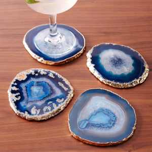 West Elm Agate Coasters - Gold / Blue (Set of 4) RRP $109.95