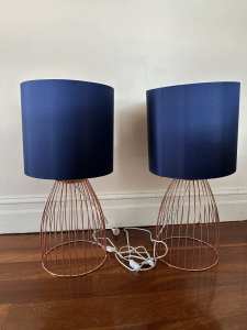 Beautiful modern rose gold cage lamps bedside table blue satin finish