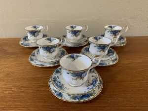 Stunning Royal Albert Moonlight Rose Trio Tea Cup Set