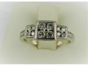 Art Deco Style 18ct White Gold Child Diamond Ring Size I 024300249487