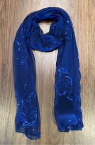 Beautiful Sequined, Sheet Navy Blue Scarf Or Wrap, Butterflies