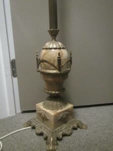 Vintage floor lamp heavy solid Brass and Alabaster Stone Glass shade