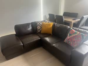 Plush brown leather sofa
